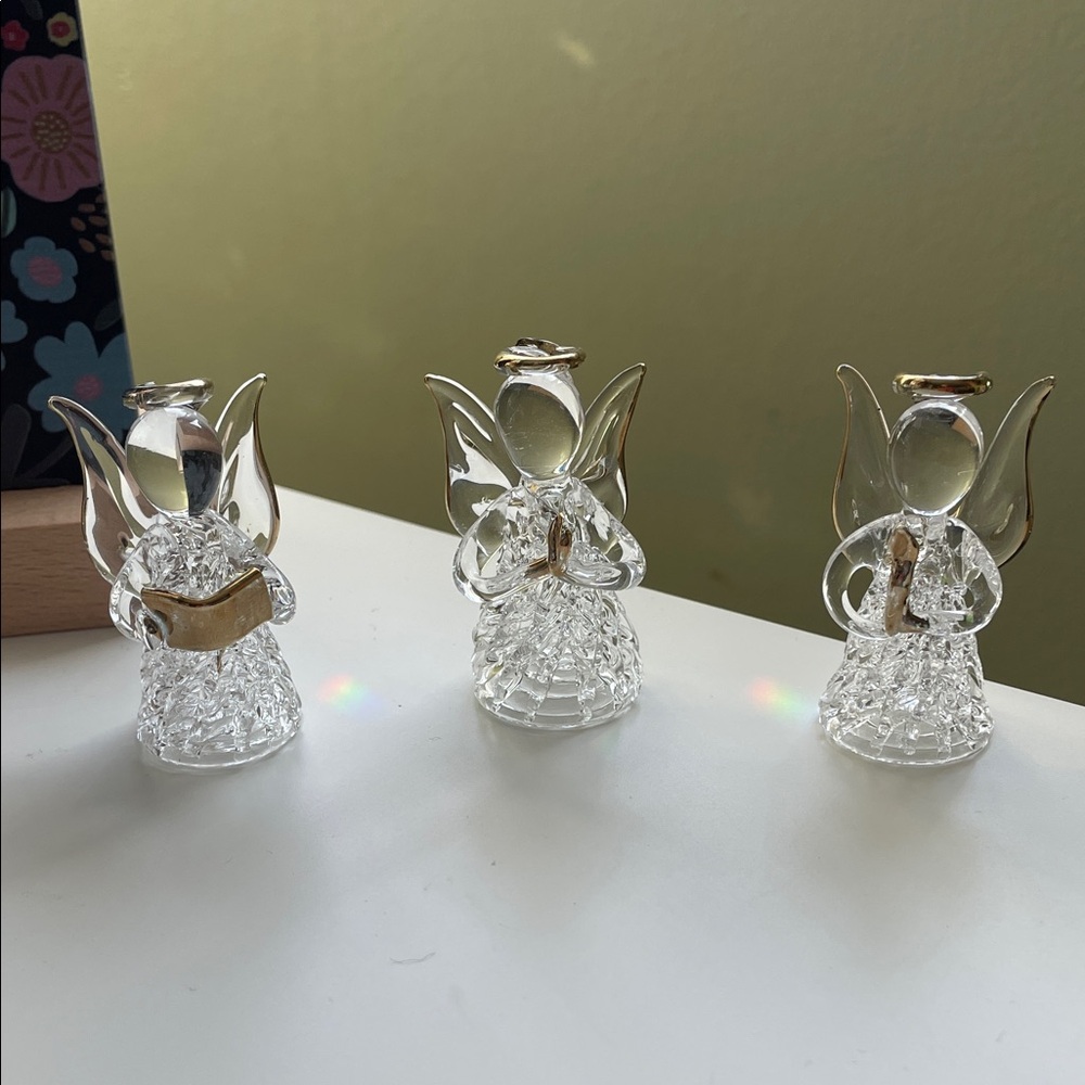 Vintage Spun Glass Angel Trio with Gold Accents